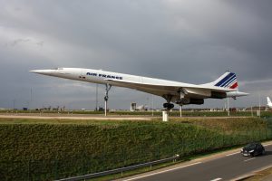 Paris, France - March 29, 2010: Airplane Concorde a supersonic passenger airliner with 144 seats, on display as a tourist attraction in Paris CDG Airport.